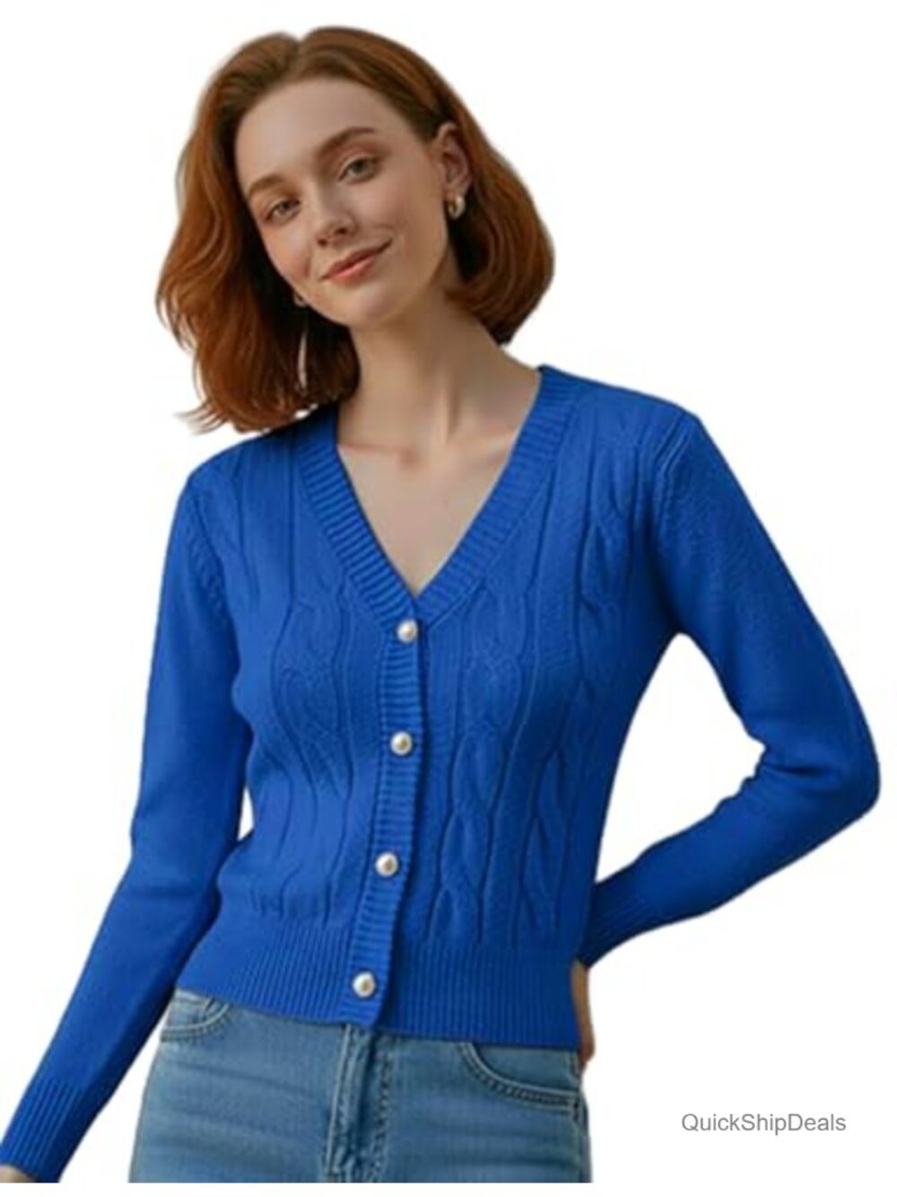 Slim Fit Button Down Cardigan Sweater Long Sleeve Lightweight Waist Length